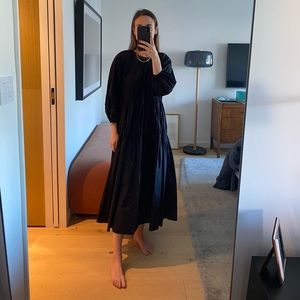 Black Poplin Tiered Ruffle Dress, M